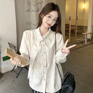 Camisa Francesa con Cuello Tie Dye para Mujer, Manga Larga, Rayas, Botones, Corte Holgado, Diseño 3D para Uso Diario - Product Image 1