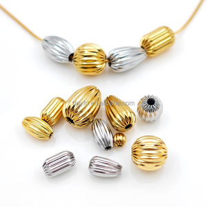 Cuentas espaciadoras acanaladas de acero inoxidable chapadas en oro de 18K, cuentas tipo semilla de melón, resistentes al deslustre, <span class=keywords><strong>para</strong></span> fabricación de joyas DIY, venta al por mayor - Product Image 1