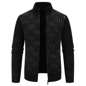 Suéter de punto para <span class=keywords><strong>hombre</strong></span> estilo coreano, de invierno, moderno, informal, con cuello alto, forro polar y cremallera, tipo cárdigan. - Product Image 6