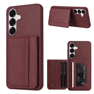 Custodia in Pelle Litchi con Slot per Carte e Supporto Magnetico per Samsung Galaxy S25 Edge Plus S24 Ultra S23 FE S22 <span class=keywords><strong>S21</strong></span>, <span class=keywords><strong>Cover</strong></span> Posteriore in <span class=keywords><strong>Silicone</strong></span> - Product Image 6