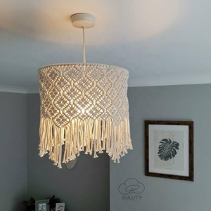 Bohemian Macrame Ceiling Lamp Shade With Tassels Round Indoor Home Decor Light Fixture - Product Image 1