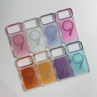 Coque de téléphone antichoc en acrylique PC de luxe pour filles, avec paillettes et chargement magnétique sans fil, vente en gros d'usine pour 17 16 15 Pro Max