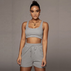 2024 verano <span class=keywords><strong>Mujer</strong></span> Crop Top pantalones cortos Conjunto personalizado <span class=keywords><strong>XS</strong></span> <span class=keywords><strong>mujer</strong></span> Casual tejido sudor corto traje personalizado dos piezas chándal - Product Image 6