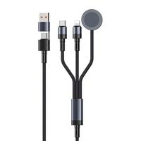 Câble de charge rapide 3-en-1 5A avec blindage métallique tressé, chargeur magnétique sans fil PD 100W pour téléphones portables, ordinateurs portables, montres connectées