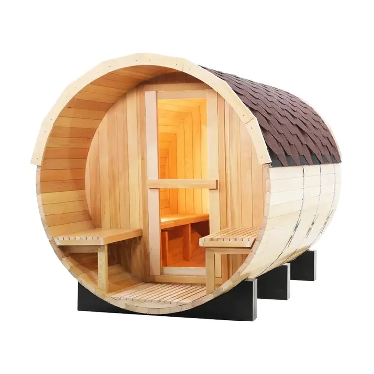 Sauna a vapore all'aperto cedro rosso con portico Sauna a casa salute Sauna