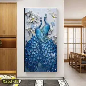 Modernas imagens decorativas de pé no ramo gaiola armação metálica bonito pavão cristal porcelana pintura para pendurar na parede