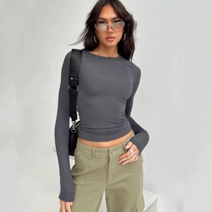 Áo thun nữ tay dài cổ tròn ôm dáng mùa xuân hè, chất liệu trơn, kiểu áo pull - Product Image 6