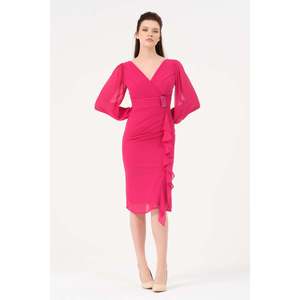 Robe trapèze décontractée unie fuchsia pour femme DANS, design confortable à manches courtes et col rond pour un usage quotidien, disponible - Product Image 1