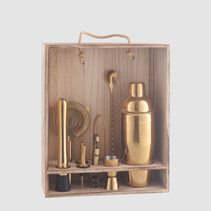 Bar Stainless Shaker Custom Various Styles Wooden Box Barware Products Manufacturer Gold Stainless Steel Bar Tools Cocktail Making Set Kit Bartender