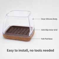 Protège-pieds carrés transparents et durables pour meubles, avec protections en feutre de silicone anti-rayures, antidérapants et silencieux pour tables