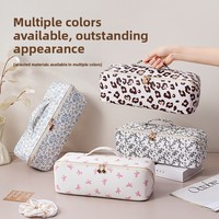 Tas Penyimpanan Pengering Rambut Dyson Motif Leopard Kapasitas Besar Desain Unik Lucu Portabel dengan Pegangan Atas Kantong Resleting PU