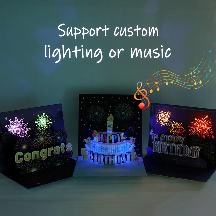 Carte de voeux personnalisée d'usine Winpsheng thème joyeux anniversaire carte de remerciement carte de voeux musicale pop-up 3D
