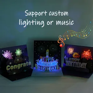Winpsheng Factory Custom Greeting Card Happy Birthday Theme Thank You Card 3D Pop Up Musical Greeting Card