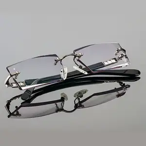 de ajuste para las mujeres Suppliers-Montura de gafas de aleación de titanio para hombre, con corte de diamante óptico, sin montura, con gradiente gris, tinte Plano, lentes YD924