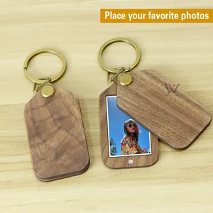 Gantungan kunci liontin kayu, Gantungan Kunci foto, gantungan kunci tanda kayu kosong dengan kotak hadiah