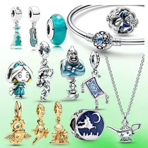 Abalorio de plata de ley 2023 utentica, Aladdin, princesa Jasmine y Genie, diseno Original, bricolaje, pulsera regalo joyeria
