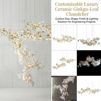 Lustre LED en céramique de luxe en forme de branche de feuille de Ginkgo, grand luminaire suspendu horizontal personnalisé pour hôtel, salle de banquet, projet commercial