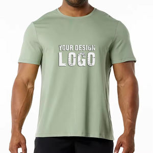 T-shirt de sport pour homme en polyester 100% coupe ajustée décontractée d'été Ourlet incurvé Col rond Musculation T-shirt pour homme - Product Image 4