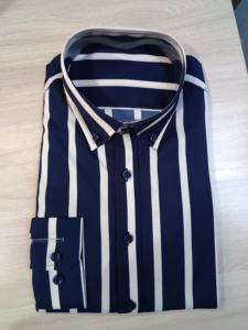 Camisasエレガンス長袖ブルーとホワイトストライプ男性スリムフィットシャツ - Product Image 3