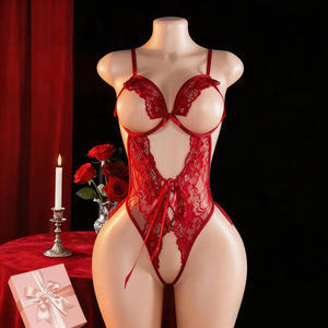 <b>Plus</b>-<b>size</b> Open-crotch <b>Bodysuit</b> Sexy Lace Uniform Women's Seductive <b>Lingerie</b> Sheer Fleece Cotton/Bamboo OEM Ruffle - Product Image 1