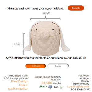 Cesta de Almacenamiento con Tapa, Diseño de Conejo con Orejas Largas, de Cuerda de Algodón Ecológica, Redonda, para Habitación Infantil, Guardería, Organización del Hogar, Decoración - Product Image 3