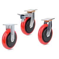 Roulettes pivotantes robustes rouges de 4/5/6/8 pouces avec roulement à billes conique, fonctionnement silencieux, noyau en polyuréthane PP, chariot en PVC
