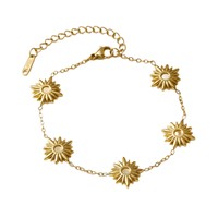 Ensemble de gros pour femmes : Bracelet et collier tendance et élégant motif tournesol, en acier inoxydable plaqué or 18 carats, bijoux inaltérables