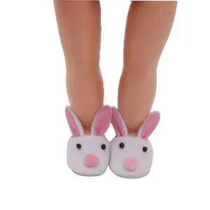 Hot Selling Cute Warm Soft Animal Rabbit Plush Shoes For 18 Inch Girl Doll Dress Up