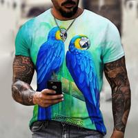 2023 Großhandel Kurzarm Overs ized Top T-Shirt Hochwertige Herren Damen 3D Papagei Farbe gedruckt Polyester/Baumwolle gestrickt