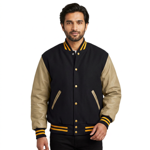 Blouson universitaire en cuir pour homme, personnalisé avec logo du fabricant, broderie et écussons chenille, style bomber de baseball, sur mesure - Product Image 1