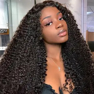 Real Human Hair Small Curl Lace Front Wig Kinky Curls High Density Human Hair Deep Curly Transparent Lace Front Wigs For Women