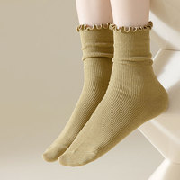 Chaussettes empilées mi-tube en coton confortables pour le printemps et l'automne Chaussettes filetées à bord en bois doux