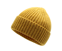 Bonnet en tricot côtelé doux thermique jaune moutarde scintillant, bonnet d'hiver à revers roulé pour femme, idéal pour le quotidien et les occasions festives, OEM