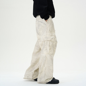 Moda Vintage Lavagem Branco Denim <span class=keywords><strong>Jeans</strong></span> Homens De Alta Qualidade Bolso <span class=keywords><strong>Jeans</strong></span> Em Linha Reta Homens Personalizados Baggy Made Dirty Designer <span class=keywords><strong>Jeans</strong></span> - Product Image 3