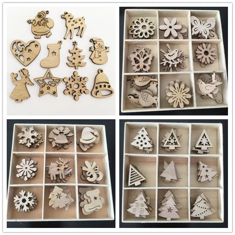 Christmas Decoration Unfinished Wooden Ornaments Charms Hanging Embellishments for DIY Crafts Christmas Hanging