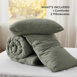 Bộ chăn ga gối <span class=keywords><strong>Queen</strong></span> size màu xanh ô liu xám nhạt, chất liệu cotton với lớp lót microfiber, dùng được cho mọi mùa. - Product Image 6