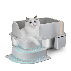Bac à <span class=keywords><strong>litière</strong></span> pour <span class=keywords><strong>chat</strong></span> en acier inoxydable avec design ouvert, échelle facile à nettoyer pour chats, toilette pour animaux de compagnie - Product Image 5