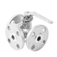 Vanne à boisseau sphérique à trois voies en acier inoxydable à bride, commande manuelle, port en T/L, avec base de montage ISO pour conduites d'eau, d'huile et de gaz