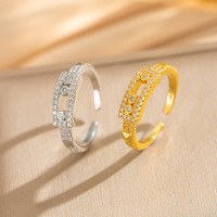 Verstellbarer Schiebe-Breitring für Paare 18K Vergoldeter Dreisteiniger Ring Luxuriöser Westlicher Mode-Paarring für Frauen