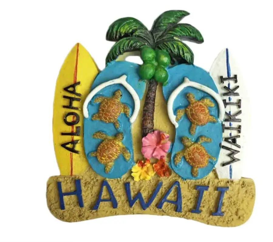 Polyresin Magnet Hawaii Magnet Kulkas 3D Amerika Serikat, Sandal Pantai, Koleksi Suvenir Stiker Perjalanan, Rumah & Dapur