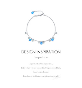 S925 Silver Chain <b>Bracelet</b> With Blue Water Drop Crystal Rhinestones Classic Everyday Wear Women's Jewelry - Product Image 6