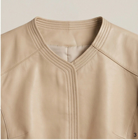 Chaqueta Minimalista de Piel de Oveja Mate para Mujer, con Bolsillos Dobles, Cintura Curva, Corte Entallado, Corta, para Oficina y Viajes