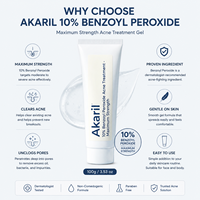 Akaril 100g Peróxido de Benzoilo 10% Gel para el Tratamiento del Acné, Máxima Potencia, Sin Aceite, Absorción Rápida, Probado por Dermatólogos
