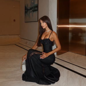 Robe sexy à taille haute, col en V, épaules dénudées, avec dentelle et découpes, bretelles fines, pour femmes - Product Image 6