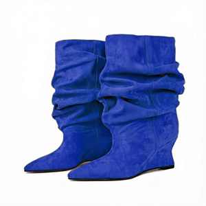 <span class=keywords><strong>Stivaletti</strong></span> da Donna <span class=keywords><strong>con</strong></span> Tacco a <span class=keywords><strong>Zeppa</strong></span> Scultoreo da 7,5 CM, Punta Affusolata, in Finta Pelle Scamosciata, Modello Extra Wide Slip-on - Product Image 5