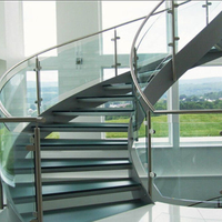Escalier Courbé de Luxe Élégant Directement de l'Usine avec Marches en Bois Massif et Rampe en Acier Inoxydable pour Villa et Bureau