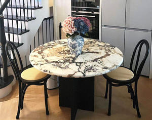 طاولة طعام رخامية دائرية فاخرة من PerfectStone بتصميم عصري راقي من رخام كالاكاتا فيولا قابلة للتخصيص لغرفة المعيشة - Product Image 4