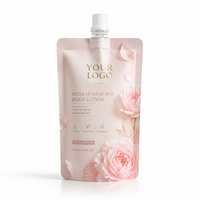 Pochette cosmétique personnalisée avec bec verseur, emballage pour lotion corporelle à la rose, sac avec bouchon pour l'emballage de produits de soin et de beauté