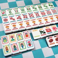 Juego de Mahjong Coleccionable Europeo Antiguo con Diseño Tropical de Flamencos y Arte Botánico, Fichas de Mahjong Americanas con Borde Decorativo