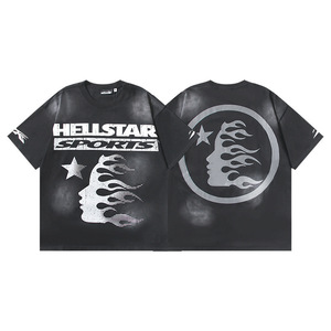 เสื้อผ้าสตรีทแวร์สไตล์อเมริกันแนวสตรีทแฟชั่นข้ามพรมแดน สำหรับ Hell <span class=keywords><strong>Star</strong></span> ลายพิมพ์หัวกะโหลกแบบวินเทจ ลุคย้อนยุค ผ้าฝ้ายแท้ แขนสั้น - Product Image 1